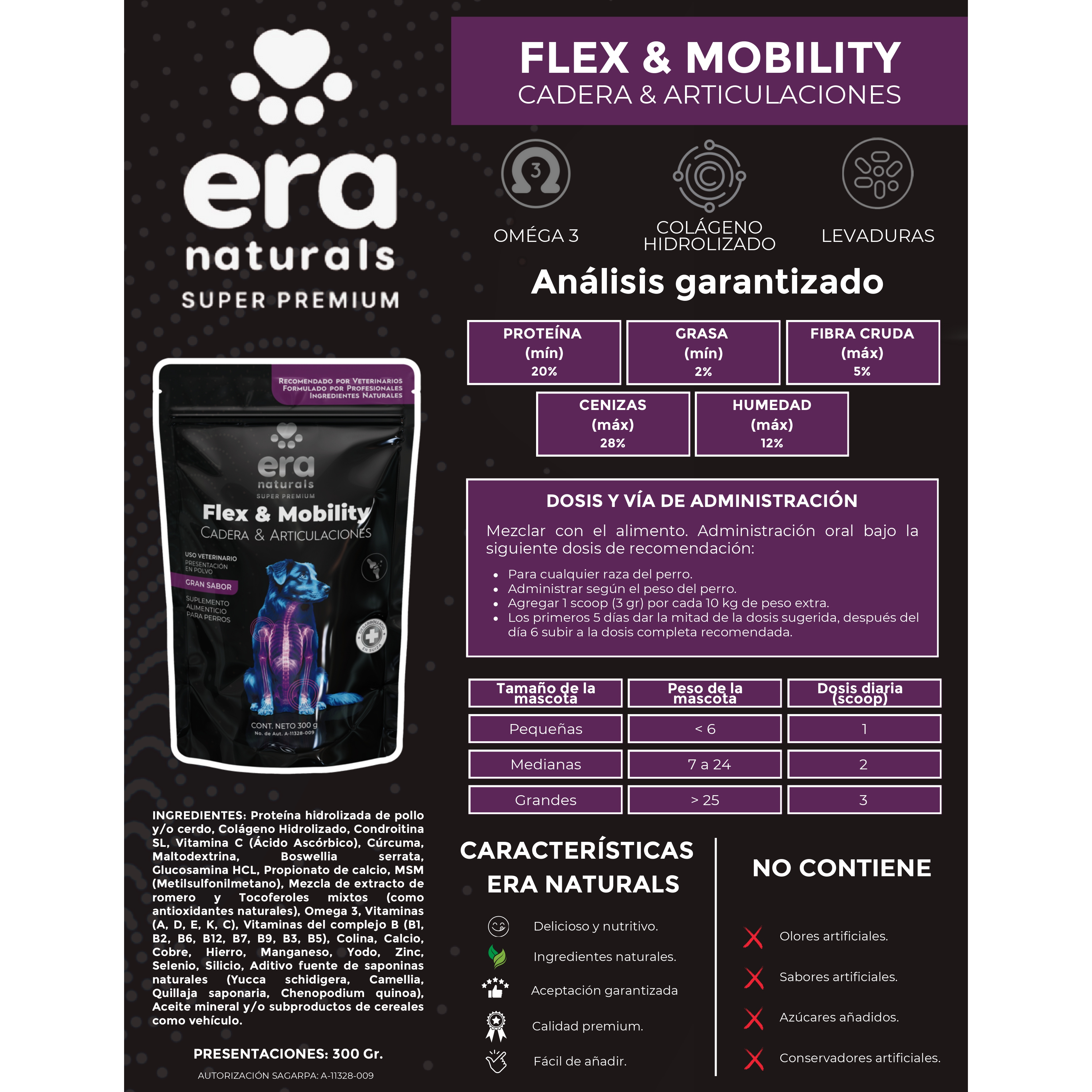 Era Naturals Cadera Y Articulaciones. Suplemento para Perros con Glucosamina, Condroitina y Colágeno Complemento para Croquetas o Dieta Barf 300g Era Naturals Cadera Y Articulaciones. Suplemento para Perros con Glucosamina, Condroitina y Colágeno Complemento para Croquetas o Dieta Barf 300g